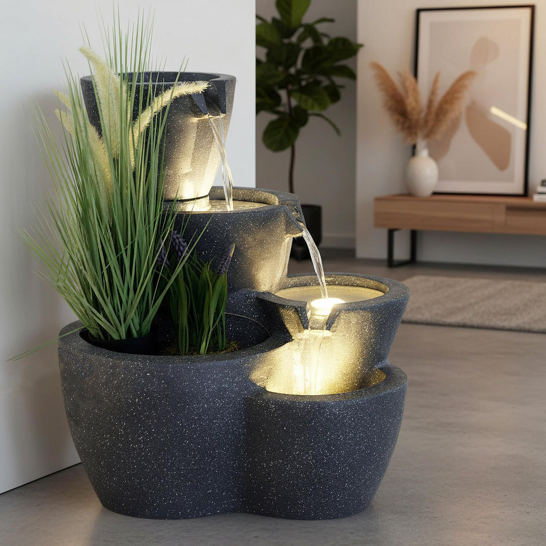 Zimmerbrunnen mit Beleuchtung Botana Gartenbrunnen bepflanzbar Springbrunnen Terrassenbrunnen (LED: