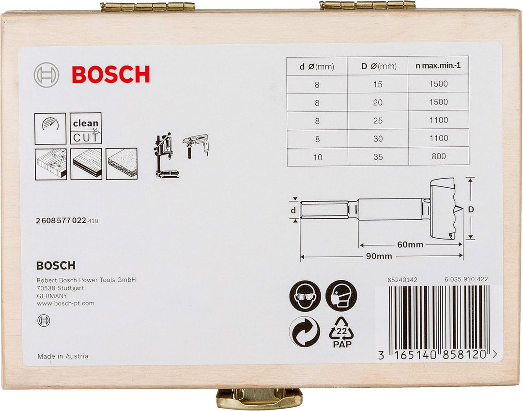 Bosch Professional 5tlg. Forstnerbohrer Set (für Holz, Ø 15/20/25/30/35 mm, Länge 90 mm, Zubehör Boh