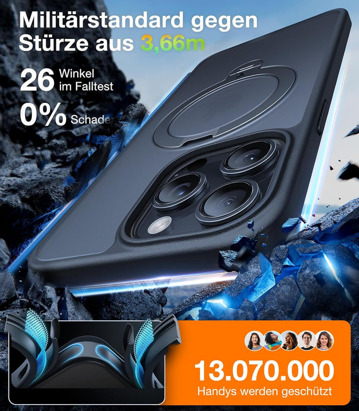 TORRAS 360° Ostand Spin für iPhone 14 Pro Max Hülle (Magnetischer Robust Standring) Militärschutz, M