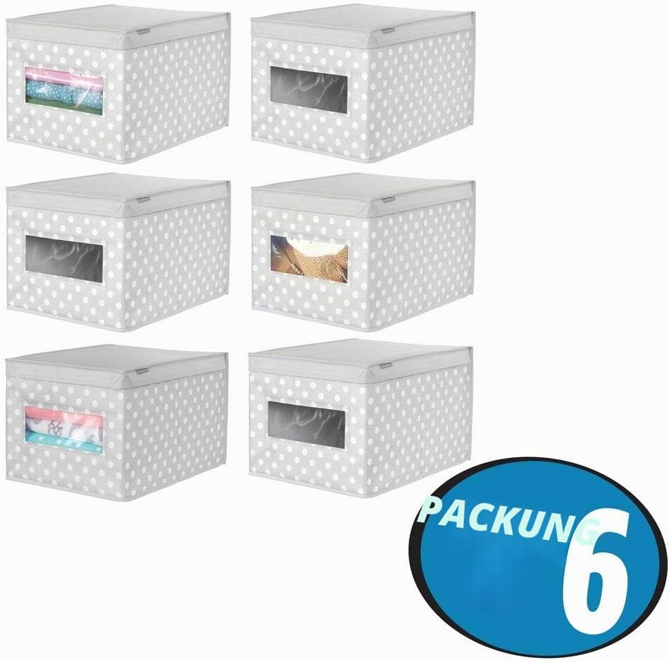 mDesign 6er-Set stapelbare Ordnungsbox – grosse Aufbewahrungsbox mit Sichtfenster für das Kinderzimm