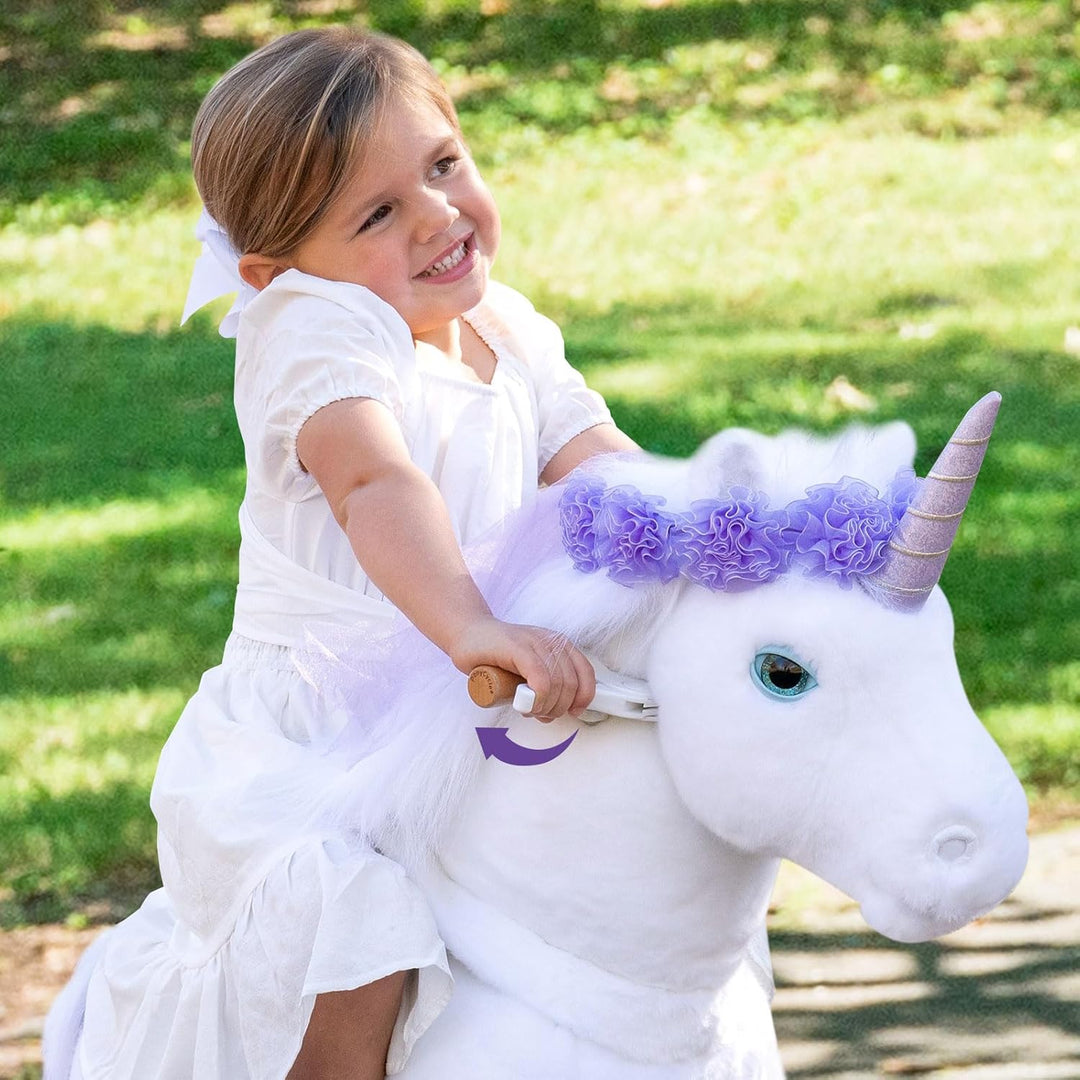 PonyCycle Einhorn Reitspielzeug, für Kinder 3–4 Jahre, 76cm Hoch, Einhorn auf Rollen mit Handbremse,