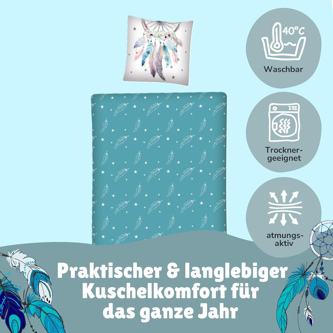Familando Moderne Wende Bettwäsche-Set 135 x 200 cm 80 x 80 cm mit Traumfänger 100% Baumwolle Dream-