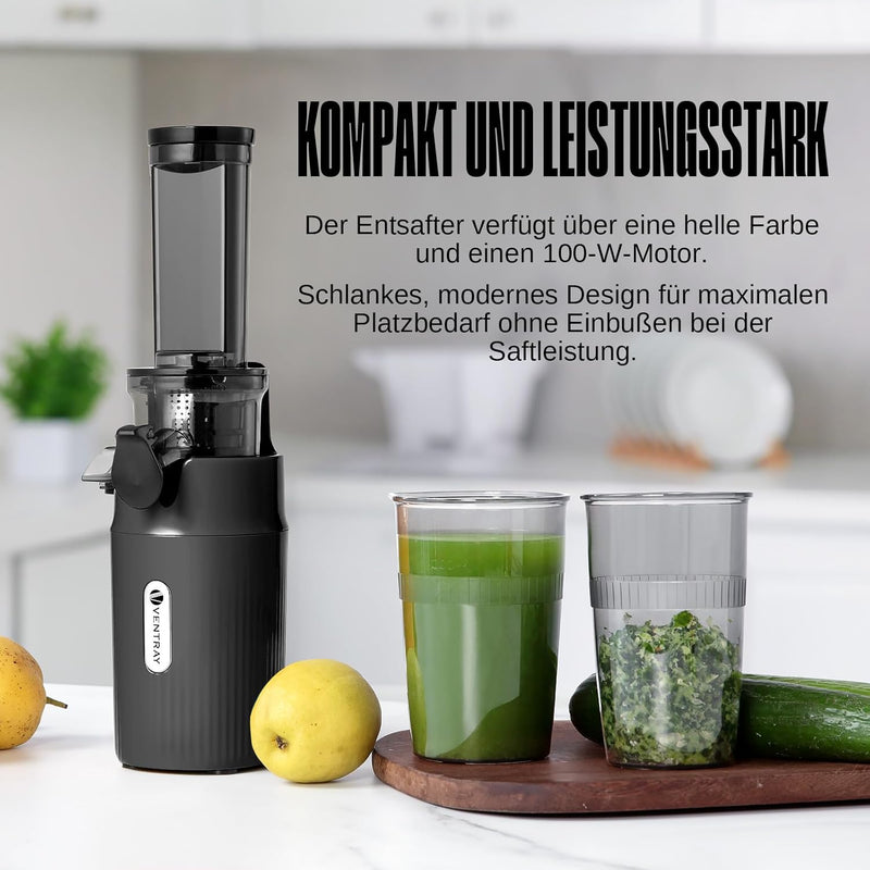 Ventray Ginnie Entsafter - Slow Juicer mit 60 U/min Niedriger Geschwindigkeit, Entsafter Gemüse und