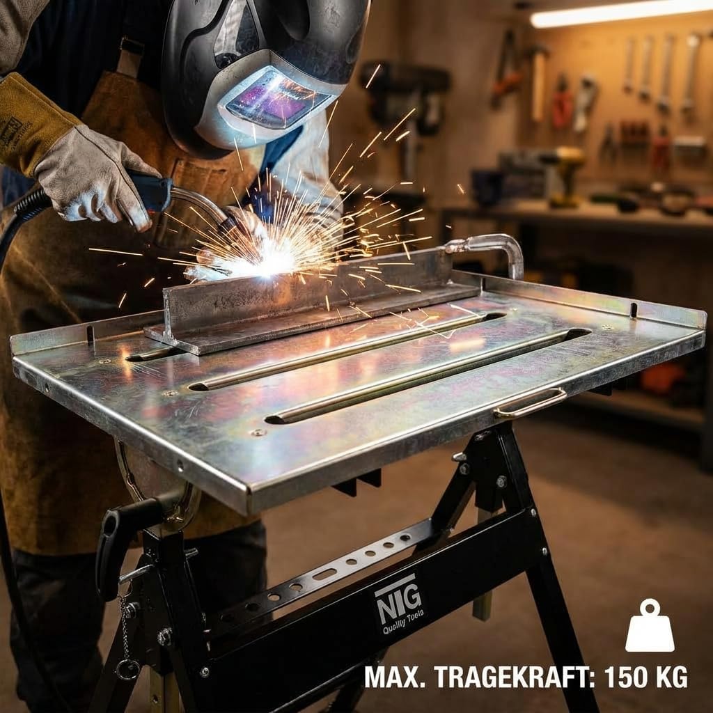 klappbarer Schweisstisch mit stufenloser Neigung, Werkbank mit Stahlplatte ((Werkbank Werktisch