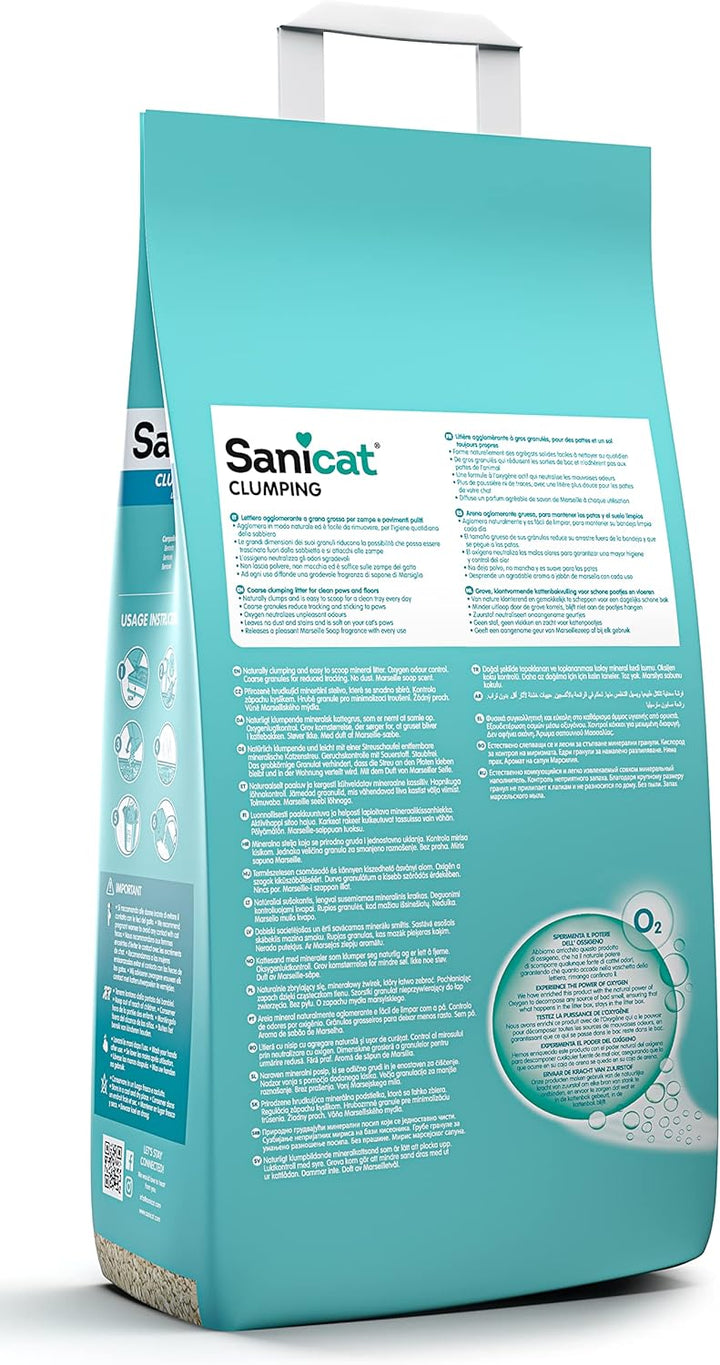 Katzenstreu klumpend. Sanicat Clumping Qxygen Power. 10 liter Box mit neuer Verpackung und verbesser