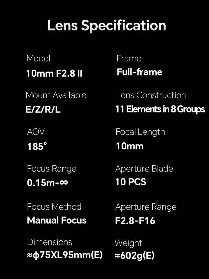 7Artisans 10mm F2.8 II für L-Mount Objektiv, Ultra Weitwinkel Fisheye Objektiv Vollformat 185° Manue
