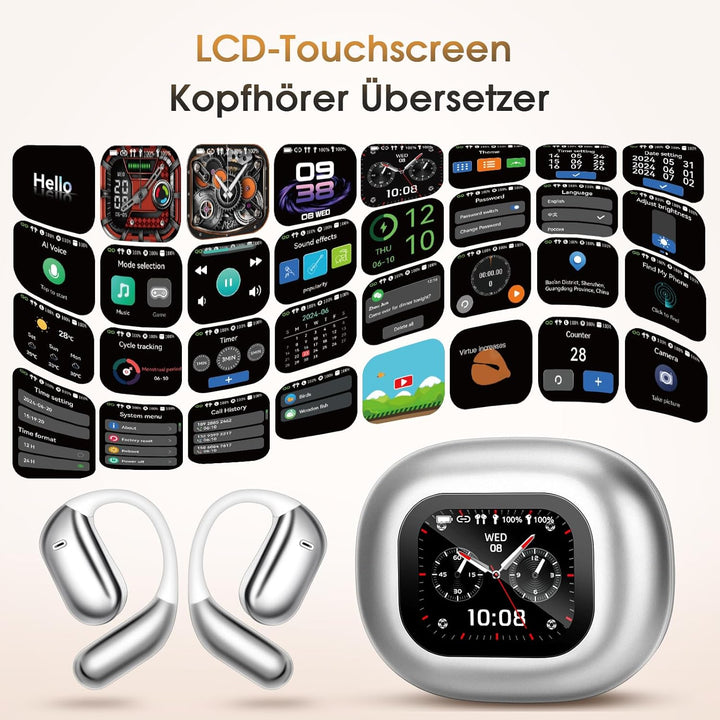 KI Übersetzer Kopfhörer - LCD-Touchscreen Kopfhörer Übersetzer mit 144 Sprachen,60Hrs Laufzeit, Blue