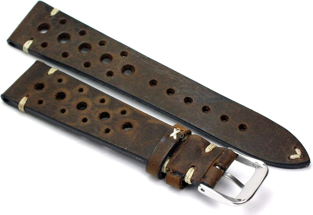 RIOS1931 Rallye Vintage Rindsleder Uhrenarmband handgemacht in Deutschland 22mm braun Mooreiche