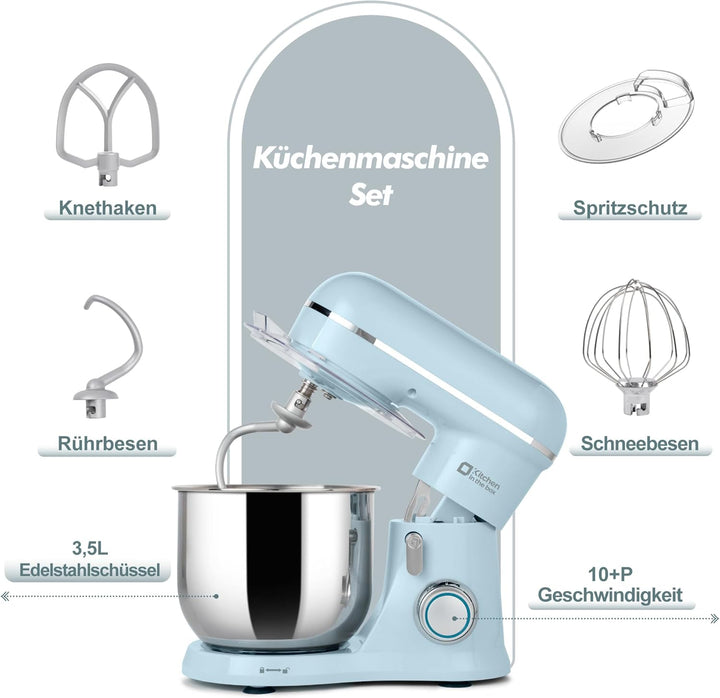 Kitchen in the box Kompakte Küchenmaschine 3,5 L, Rührmaschine & Knetmaschine mit 10 Geschwindigkeit