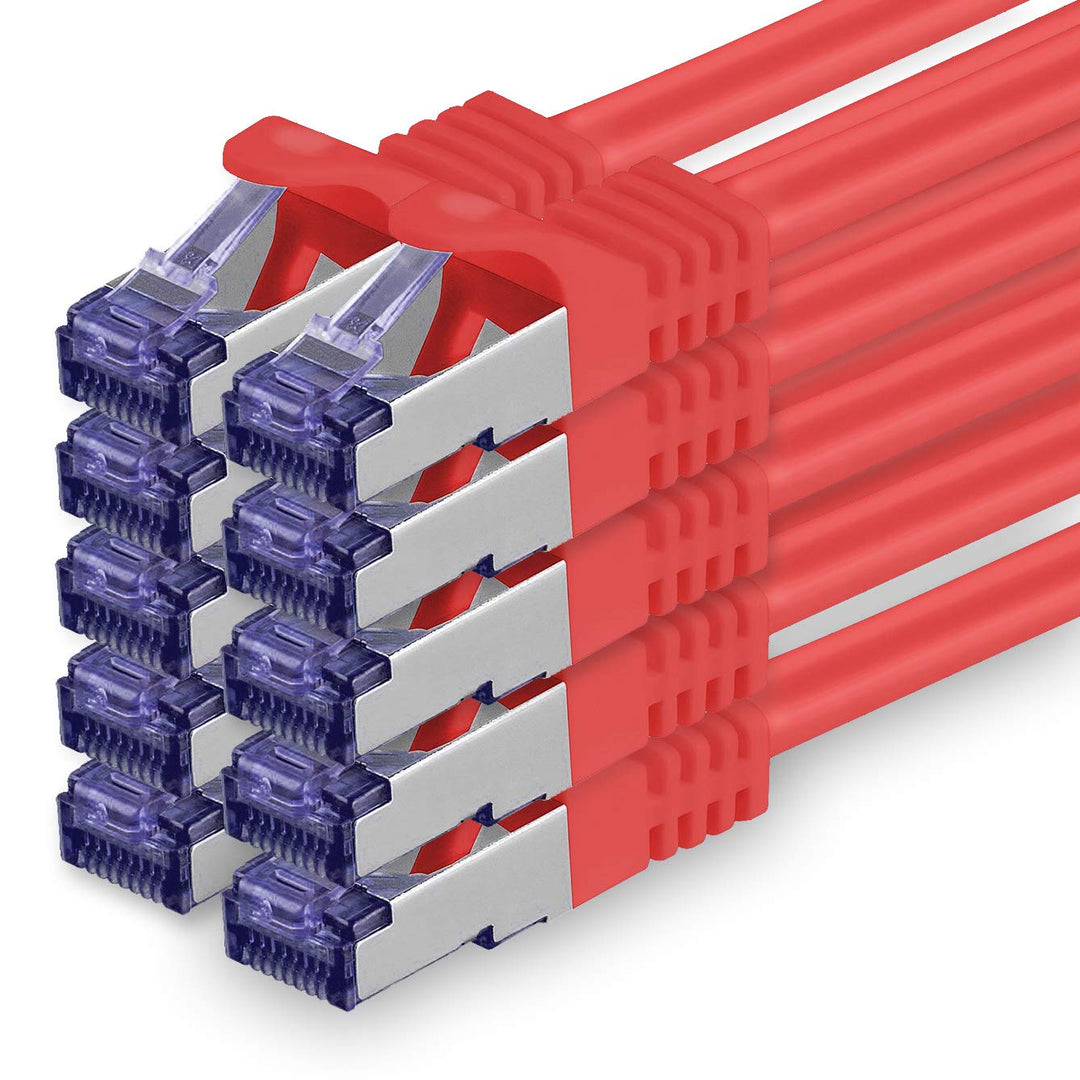 1aTTack.de Cat.7 Netzwerkkabel 2m - Rot - 10 Stück - Cat7 Patchkabel (SFTP/PIMF/LSZH) Rohkabel 10 Gb