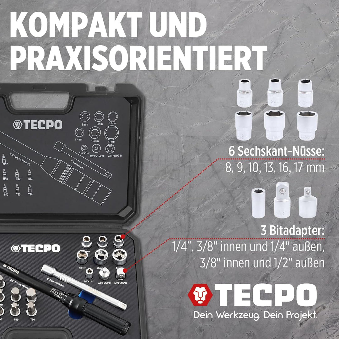 TECPO Motorrad Drehmomentschlüssel Set 3/8" 5-60Nm Schlüssel feine Abstufung, 3/8" 5-60Nm