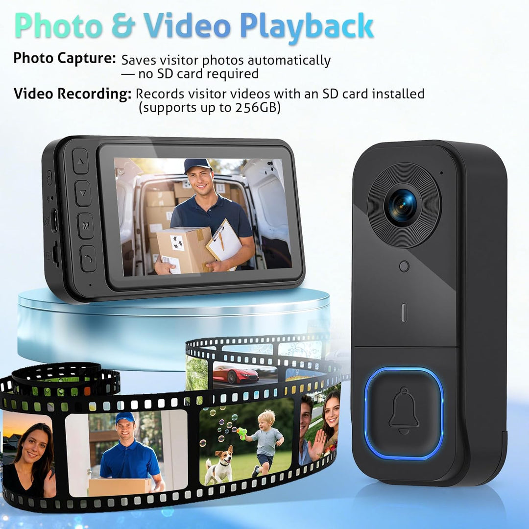 Wireless Video Türklingel mit 4,5" IPS Display & Kamera - 120° Weitwinkel, 2-Wege Audio, Infrarot Na