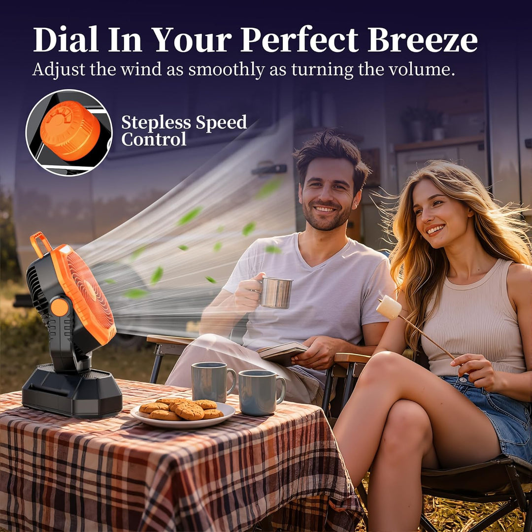 VTHW Camping Ventilator, 20000mAh Wiederaufladbarer Ventilator mit LED Licht & Haken, 270° Drehung,
