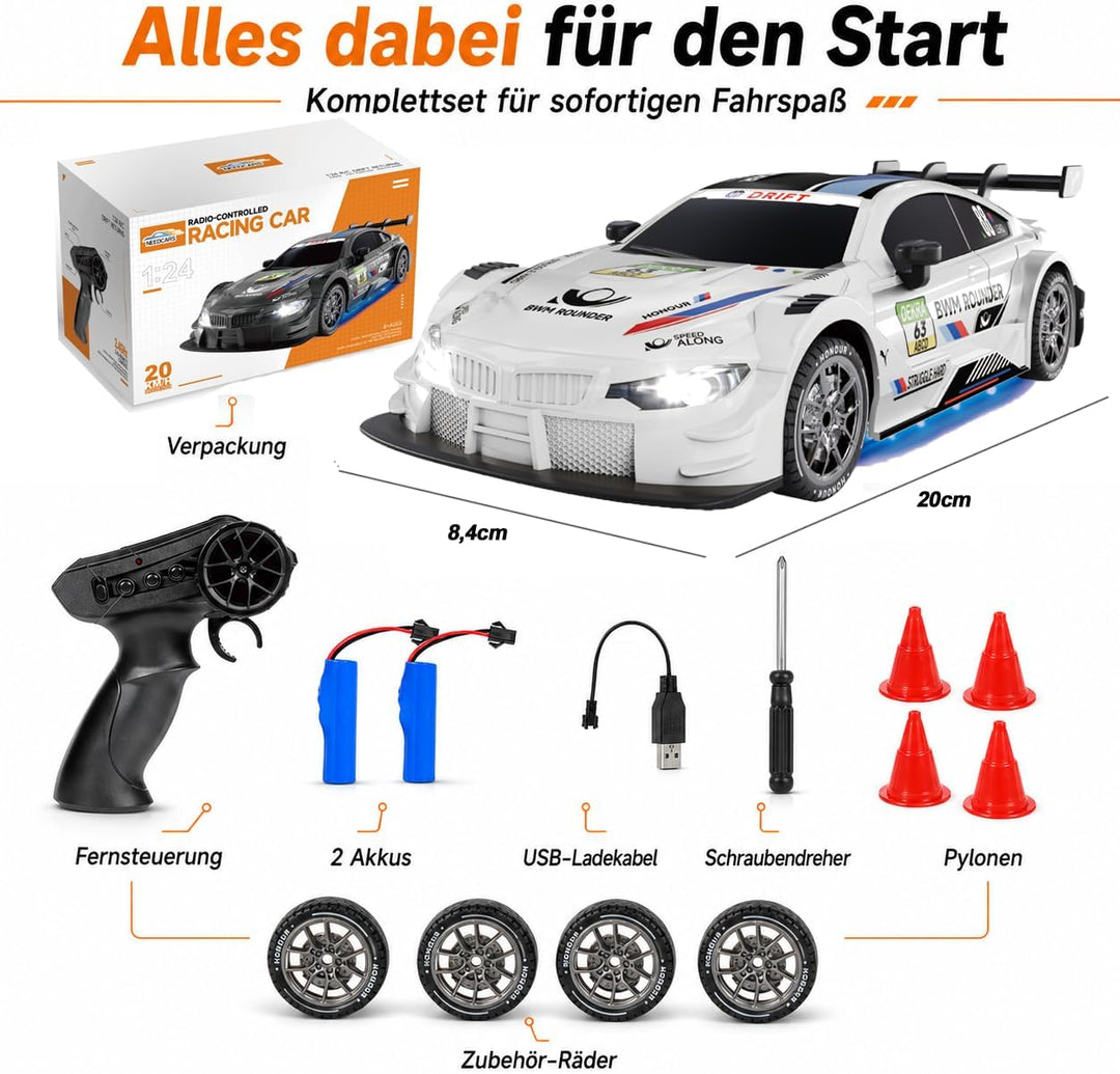 Ferngesteuertes Auto 1:24 Scale Drift Car 4WD 2.4GHz RC Drift Auto 20KM/H Hohe Geschwindigkeit Rennw