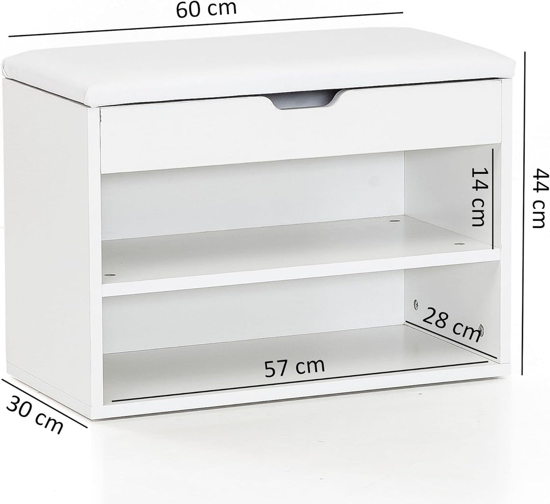 Wohnling Schuhbank mit Sitzfläche Weiss Garderoben-Bank Holz 60 x 40 x 30 cm, Holzbank klein gepolst