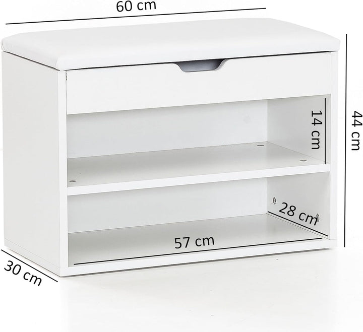 Wohnling Schuhbank mit Sitzfläche Weiss Garderoben-Bank Holz 60 x 40 x 30 cm, Holzbank klein gepolst