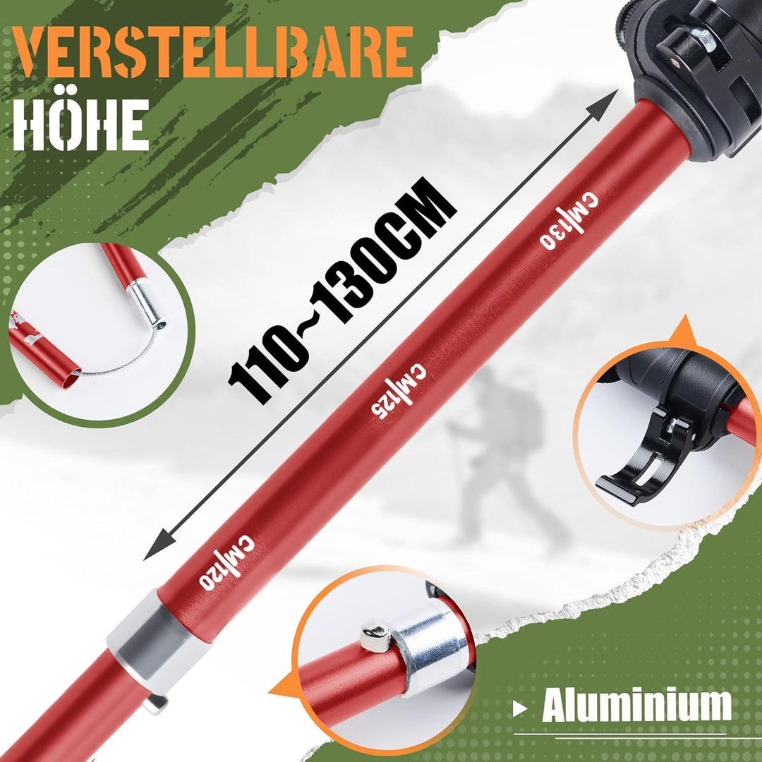 Wanderstöcke Faltbar Aluminium Trekkingstöcke Nordic Walking Stöcke Damen Herren 110-130cm Leichte T