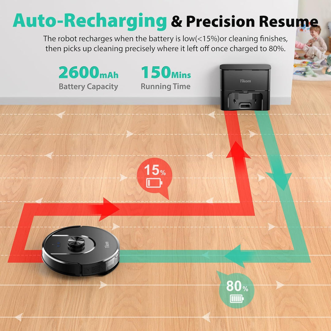 Tikom Saugroboter mit Wischfunktion 6000Pa, L8000 Plus Staubsauger Roboter mit Absaugstation, 90-Tag
