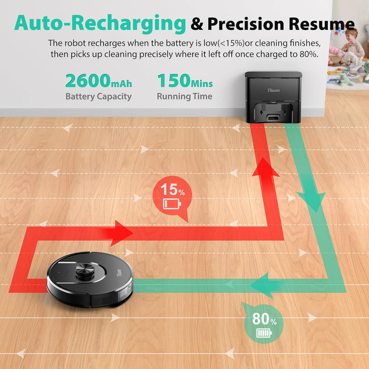 Tikom Saugroboter mit Wischfunktion 6000Pa, L8000 Plus Staubsauger Roboter mit Absaugstation, 90-Tag