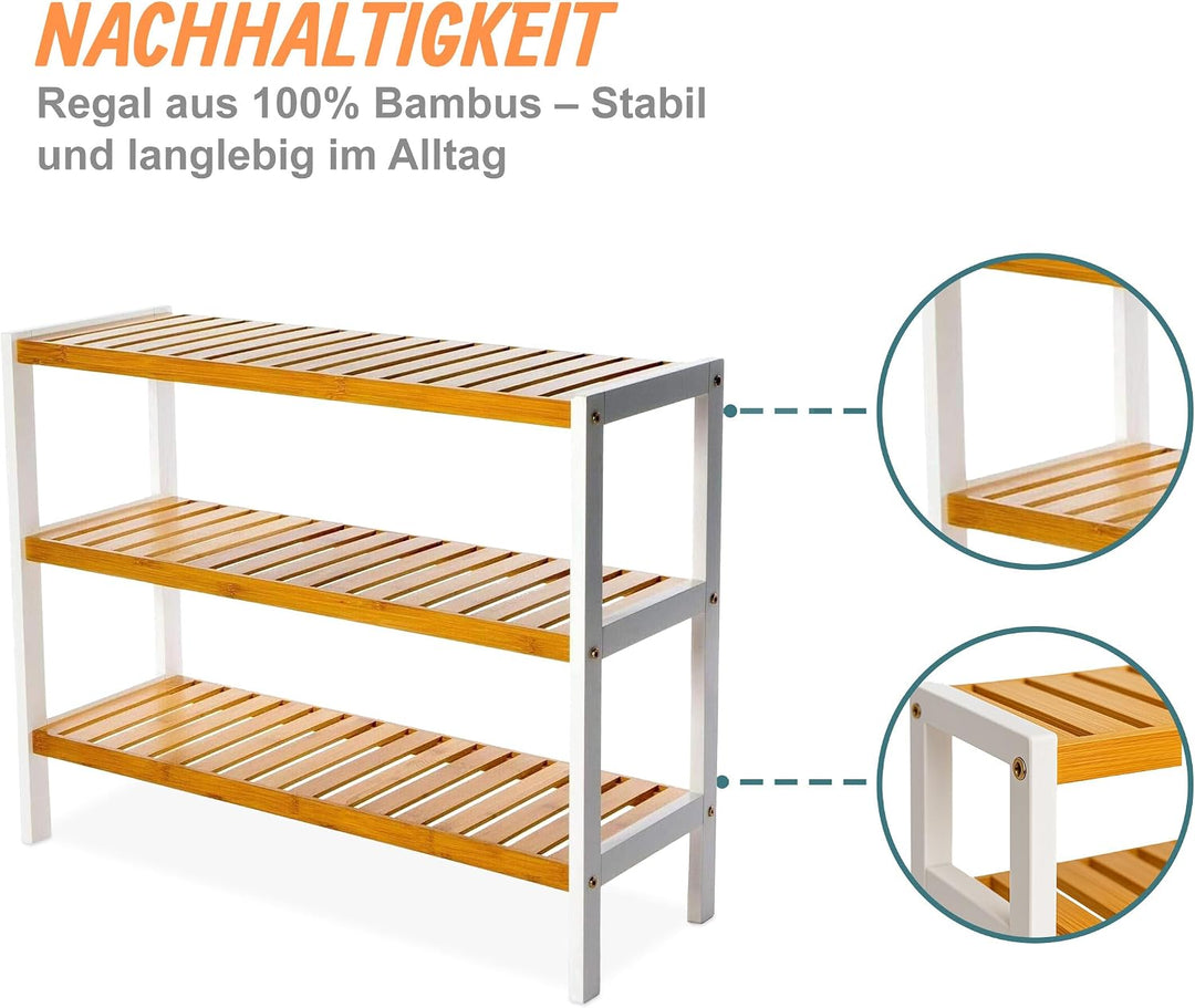 Relaxdays Schuhregal, HxBxT: 55 x 70 x 26 cm, Bambus, 3 Ebenen, 9 Paar Schuhe, Schuhständer Gitterab