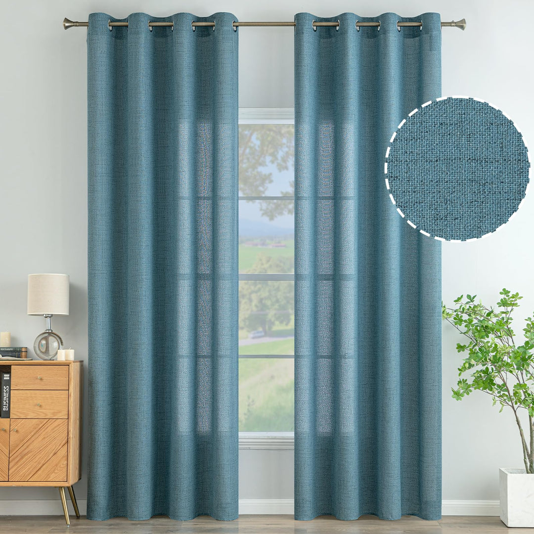 MIULEE Wohnzimmer Vorhänge Gardinen Leinen Ösenvorhang Leinenoptik Vorhang Boho Gardine mit Ösen Sem