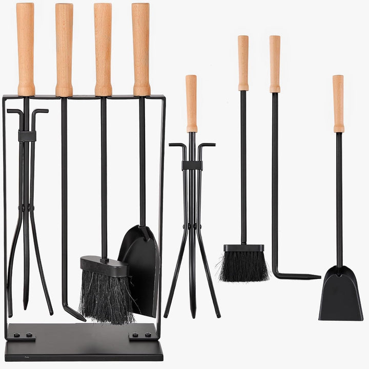 Amagabeli 5 Stück 25.2"(64cm) Kaminwerkzeuge Sets Silber Schmiedeeisen Kaminzubehör Indoor für Holzs