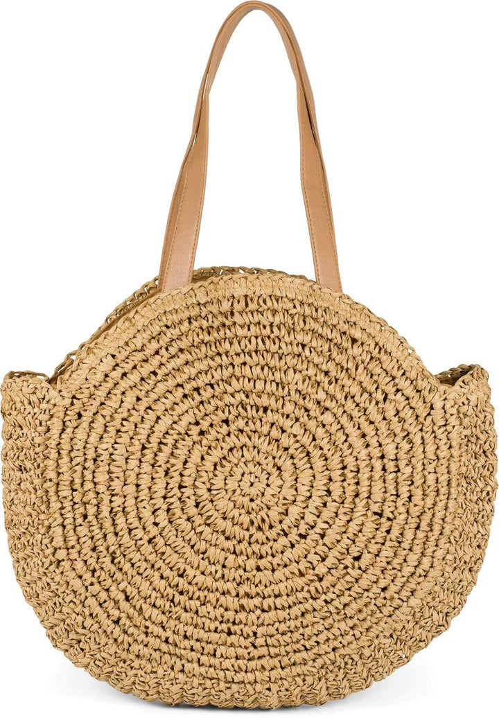 styleBREAKER runde Korbflecht Schultertasche, Strandtasche mit langen Henkeln, Flechttasche, Tasche
