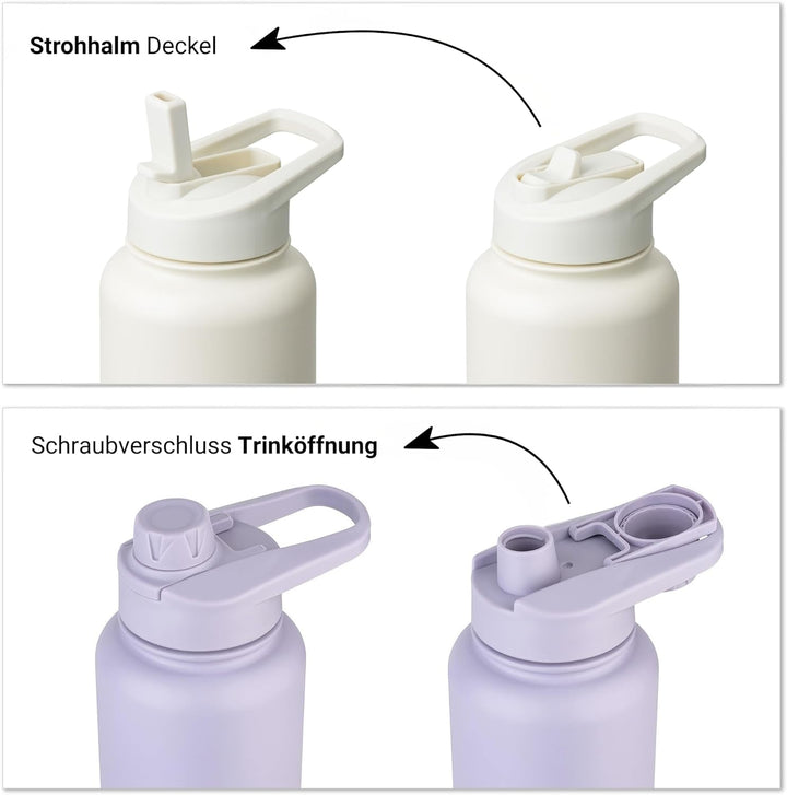 Vinsun Trinkflasche Edelstahl creme 750ml - auslaufsicher, Kohlensäure geeignet, BPA frei - Strohhal