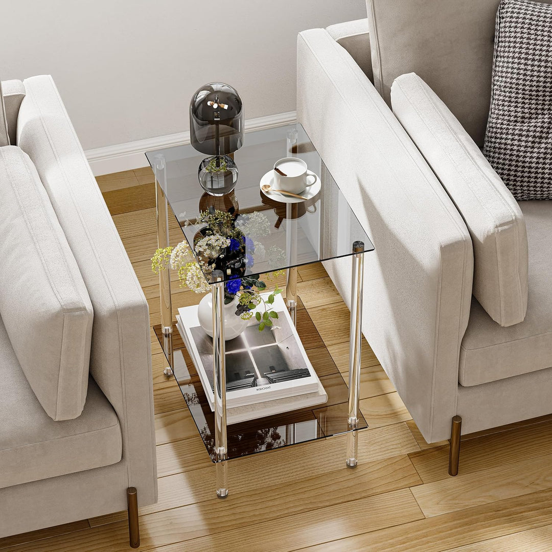 Beistelltisch Glas Eckig Nachttisch Transparent Glastisch Mobiler Couchtisch 2 Ablagen Glasregal Woh