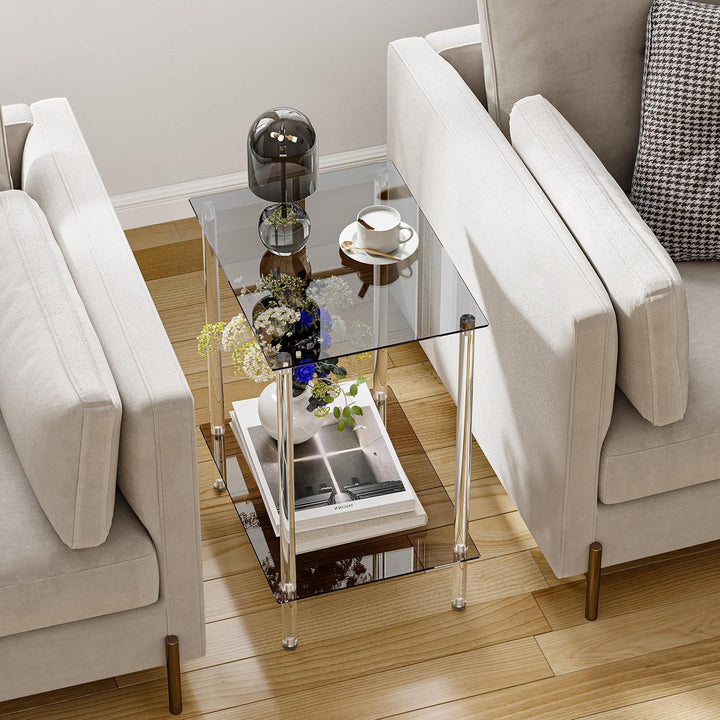 Beistelltisch Glas Eckig Nachttisch Transparent Glastisch Mobiler Couchtisch 2 Ablagen Glasregal Woh