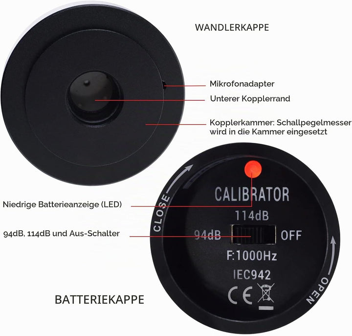 GAIN EXPRESS Handheld Digital Sound Geräuschpegel Tester Kalibrator für Schallpegelmesser 94dB &amp; 114