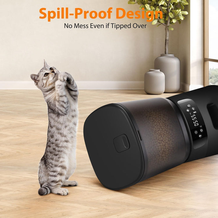 Futterautomat Katze, 4L Katzenfutter Automat mit Programmierbarem Timer und Edelstahlnapf, 1-6 Mahlz