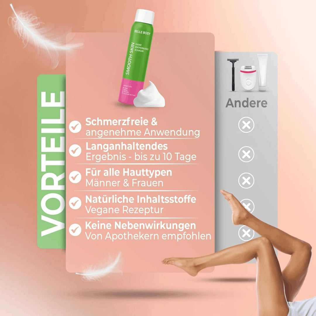 Belle Body Premium Haarentfernungsschaum - Sanft zur Haut am ganzen Körper anwendbar - Nie mehr Rasu