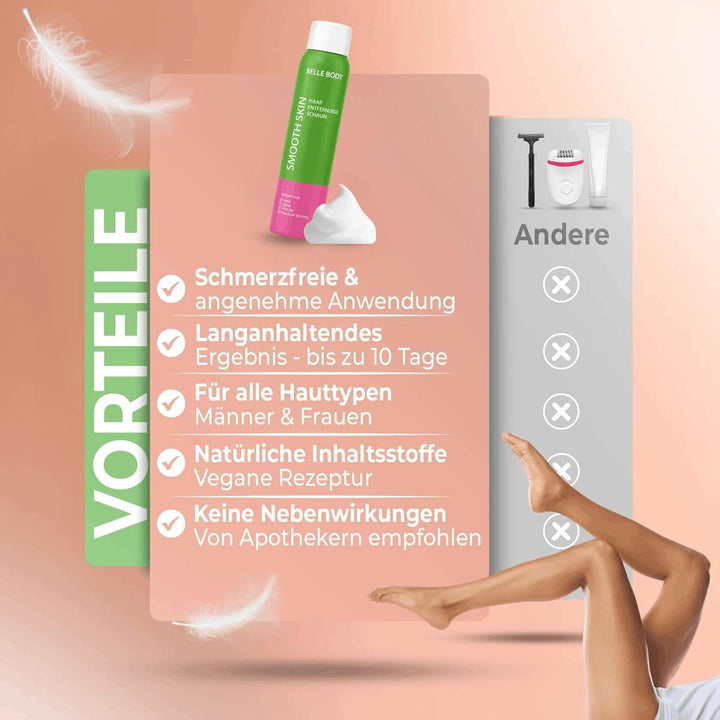 Belle Body Premium Haarentfernungsschaum - Sanft zur Haut am ganzen Körper anwendbar - Nie mehr Rasu