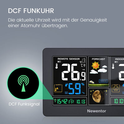 Newentor Wetterstation Funk mit 2 Aussensensoren - Funkwetterstation mit Wettervorhersage, Temperatu