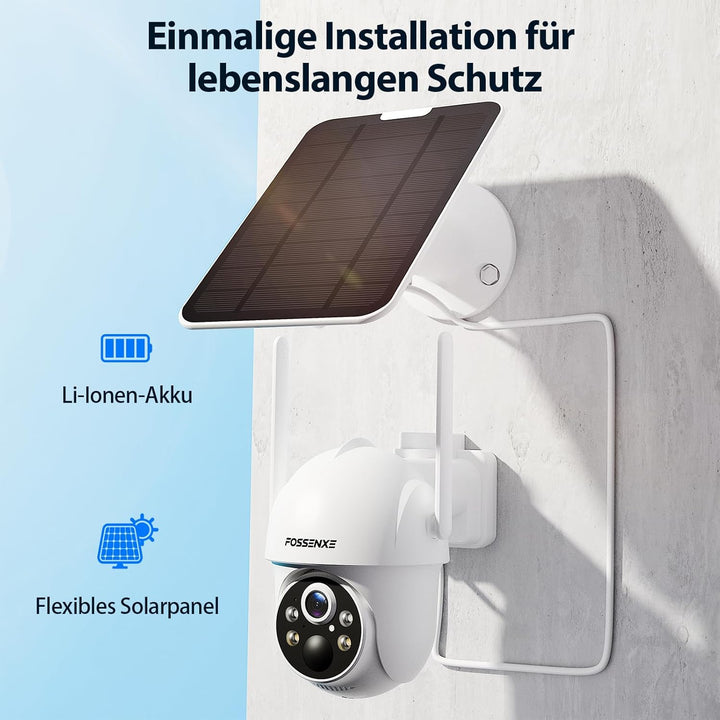 2K Überwachungskamera Aussen Solar WLAN, 2er-Kit mit Lagerbasis, Keine Gebühren, 360° Schwenken & Ne