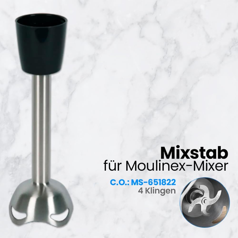 ANAKEL HOME Ersatzmixerarm MS-650444, kompatibel mit Moulinex QuickChef Stabmixer, Edelstahl, 4 Klin