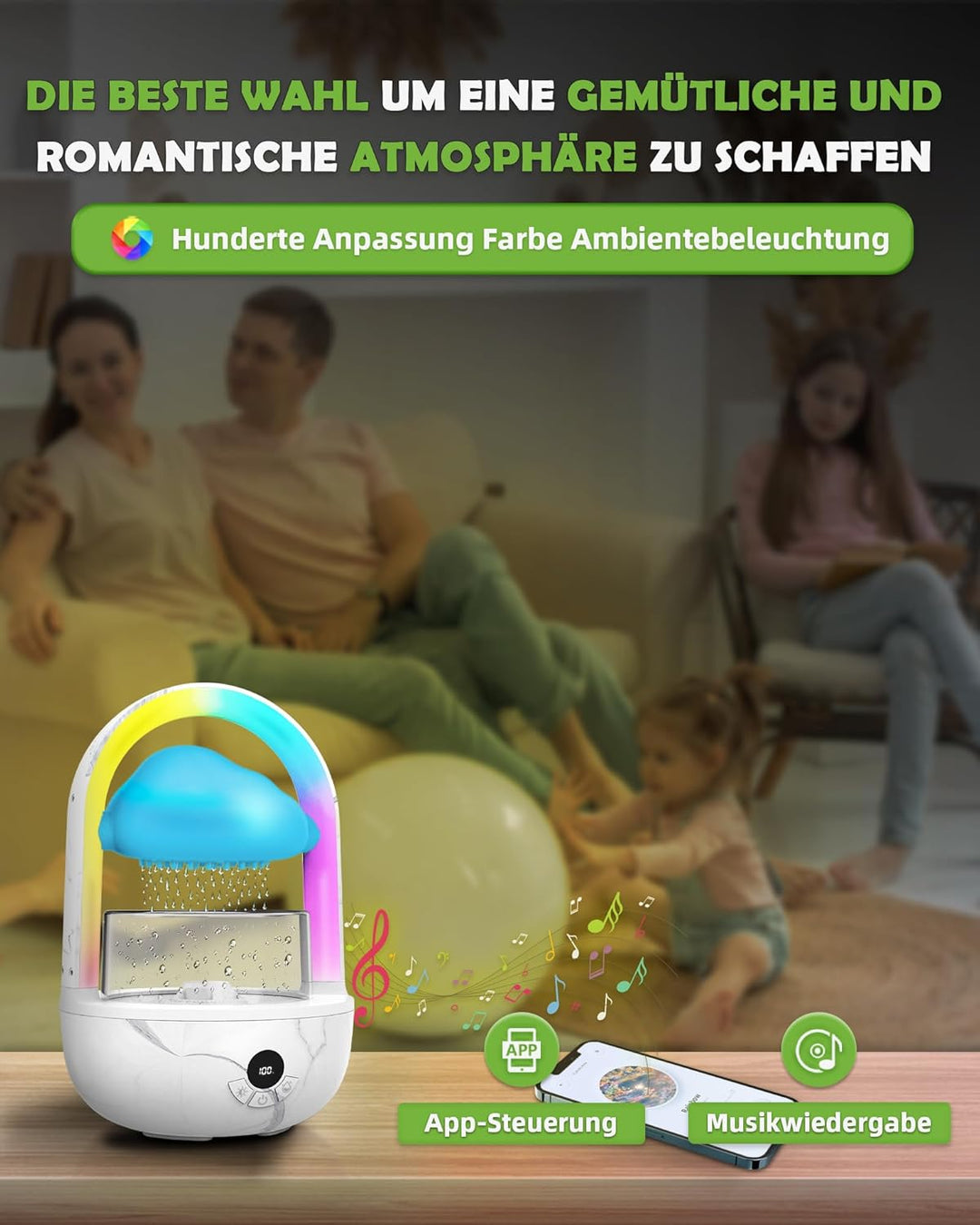 Regenwolken Luftbefeuchter Mit Regenbogenlicht, Weljoy Humidifier Mit Exklusive APP, Luftbefeuchter
