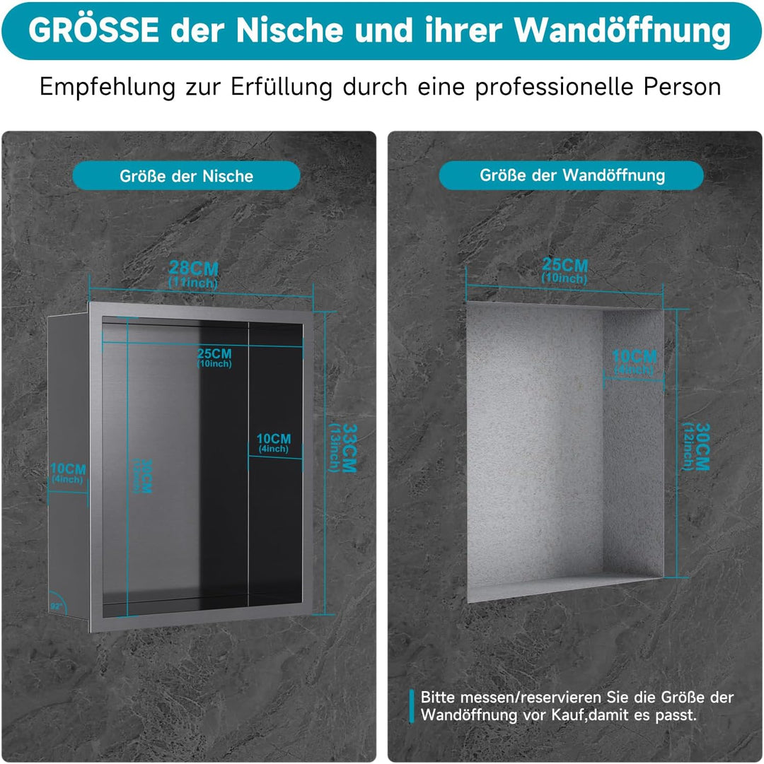 25x30 x10 cm Nano-Graphite Wandnische Dusche Edelstahl Einzelregal Lagerung, Keine Fliesen Erforderl