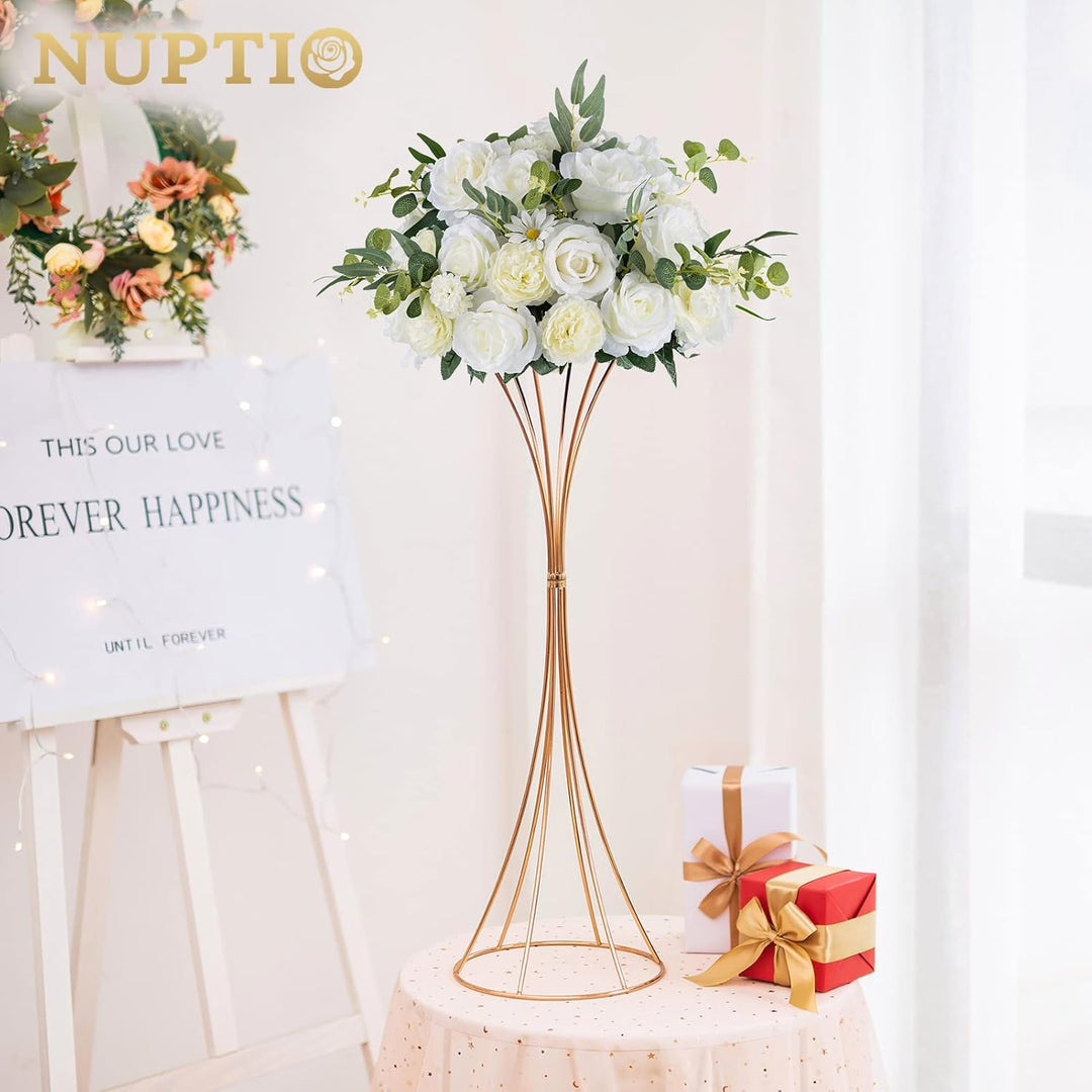 Nuptio 2 Stück Metallblume Trompete Vase 66cm Hoch Goldvase, Hochzeit Mittelstücke für Tische, Künst