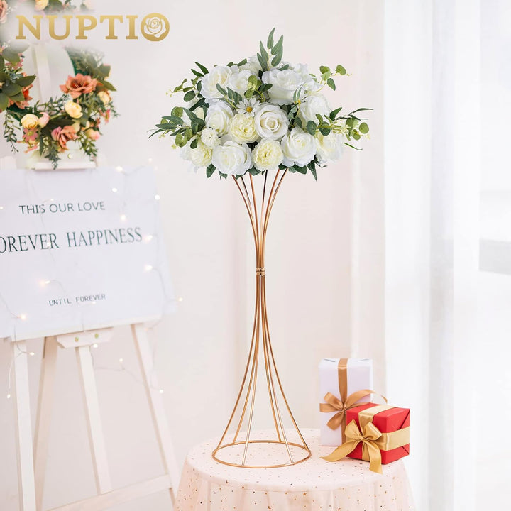 Nuptio 2 Stück Metallblume Trompete Vase 66cm Hoch Goldvase, Hochzeit Mittelstücke für Tische, Künst