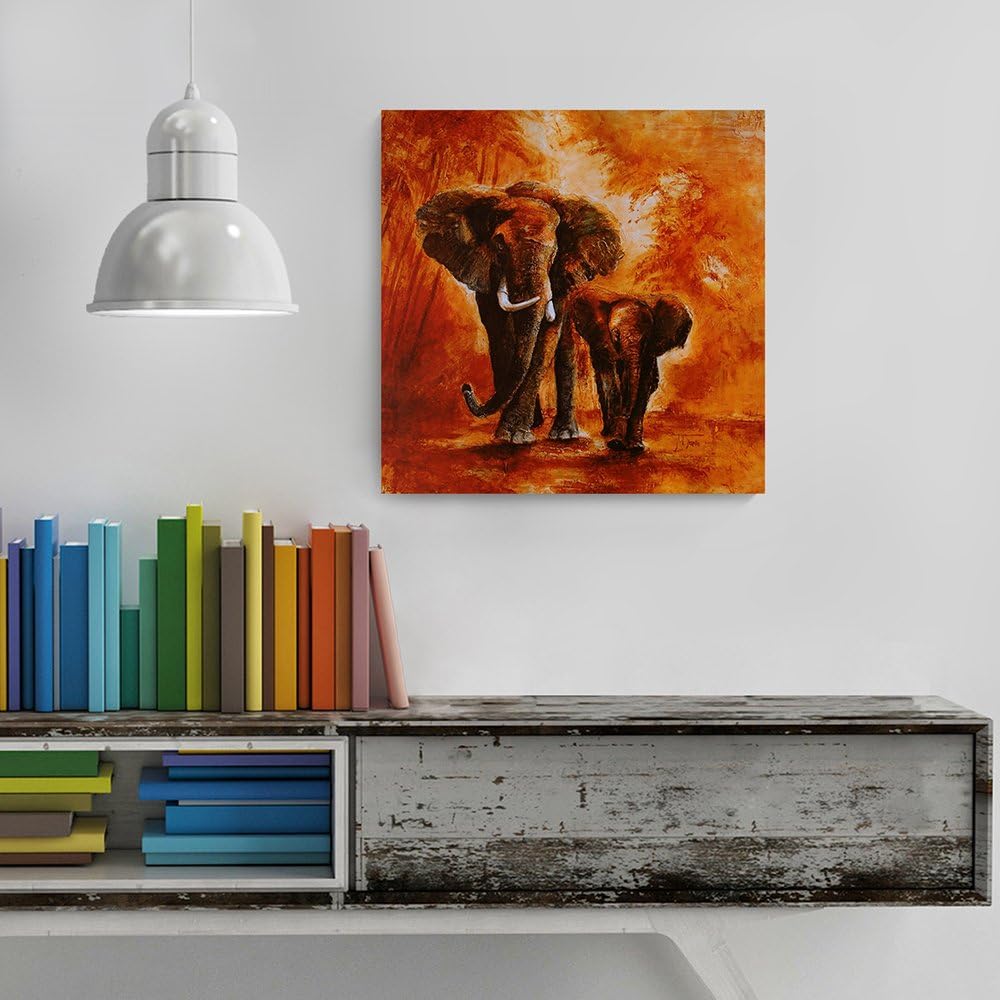 Feeby Bilder Elefanten Rot 80x80 cm Wohnzimmer Schlafzimmer Büro Flur Küche Wandbilder Modern Deco P