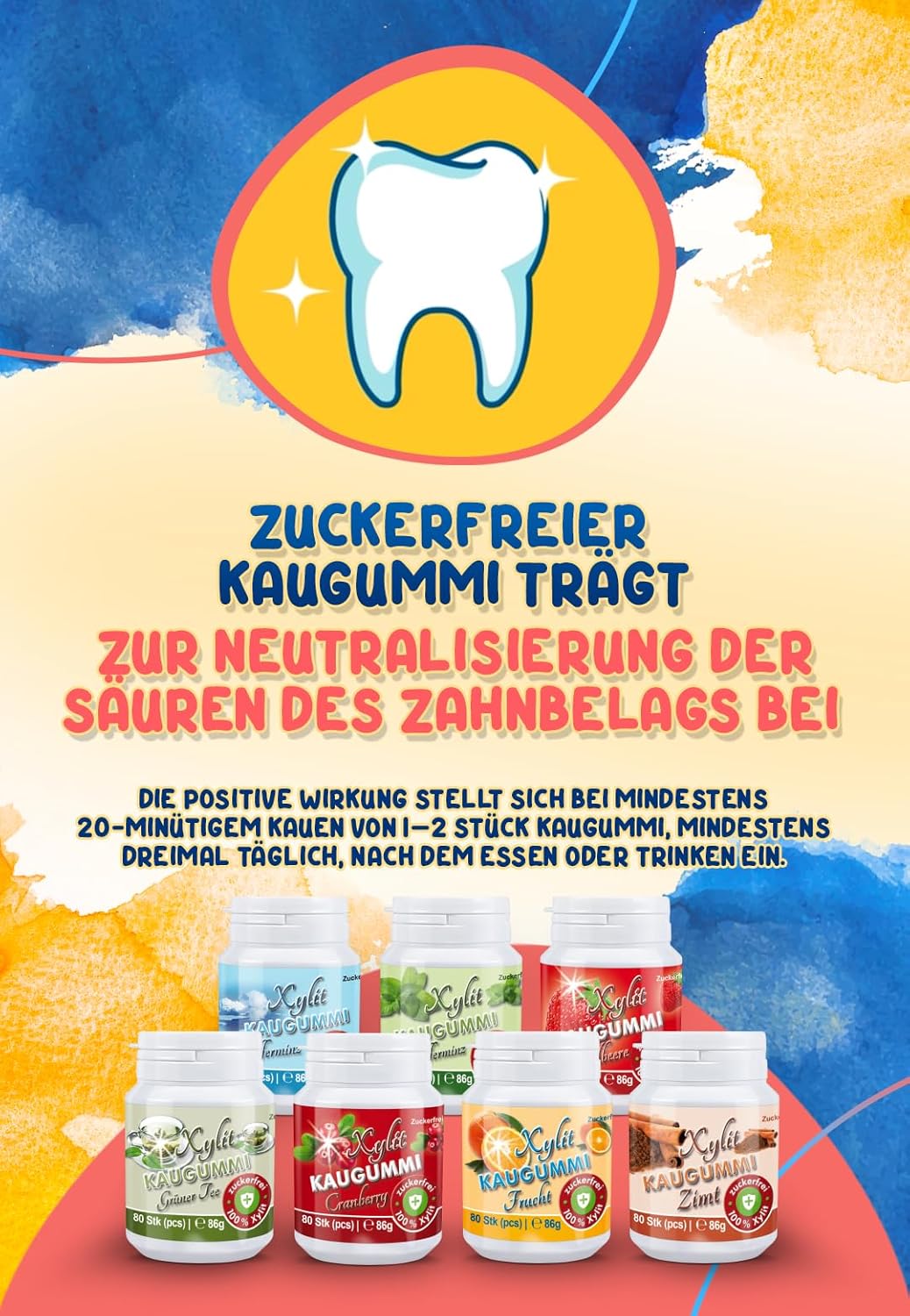 Xylitquelle Zahnpflegekaugummi PFEFFERMINZ | 3 x 80 Stk | 100% Xylit für angenehmen Atem | zuckerfre