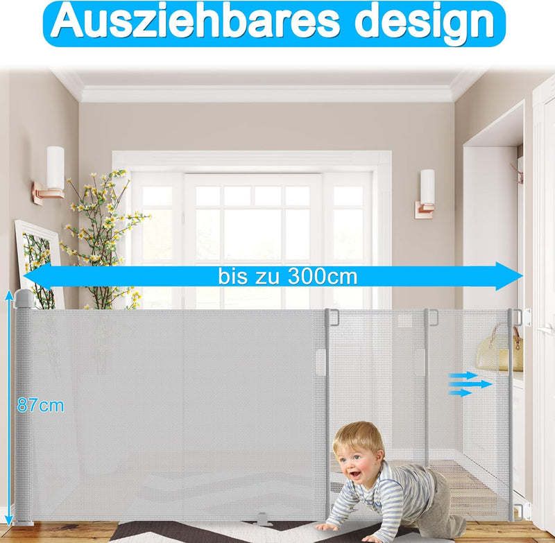 YRHome Türschutzgitter Ausziehbar 0-300cm Baby Treppenschutzgitter Treppenschutzrollo Roll für Babys