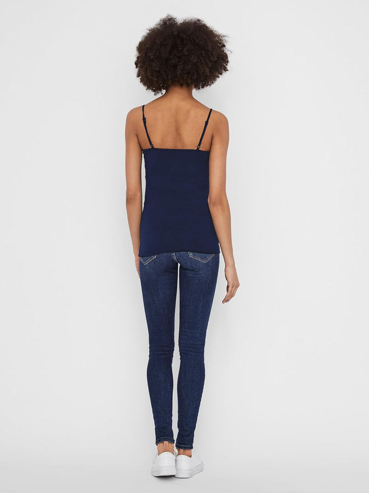 VERO MODA Damen Vmmaxi My Soft V Singlet Trägershirt / Cami Shirt L Weiss/Blau (2x Snow White/ 2x Bl
