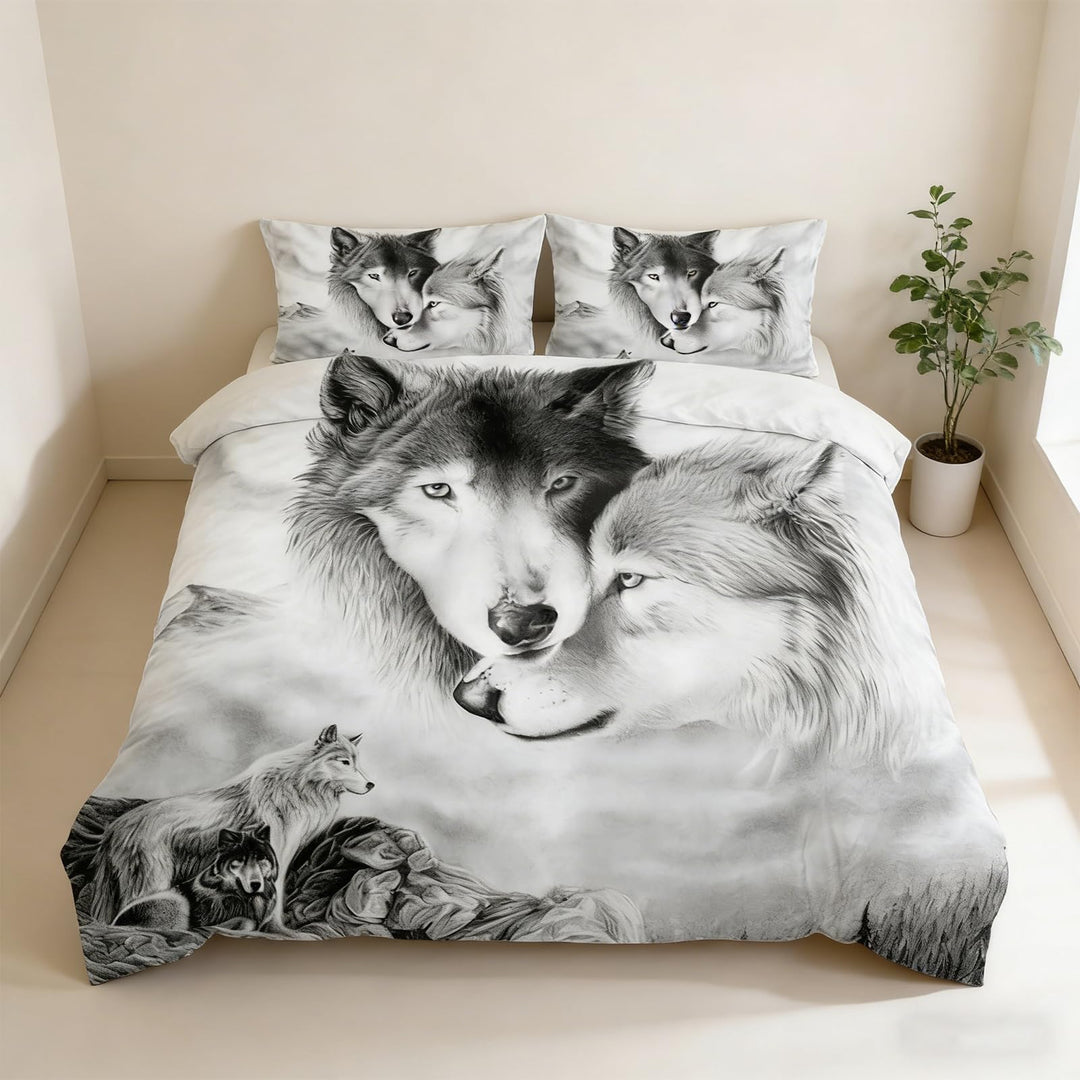 CIUNVXD 3D Wolf Theme Muster Bettbezug,3D Realistisches Tier Wolf Motiv Bettwäsche Set,Wolf-Motiv-Dr