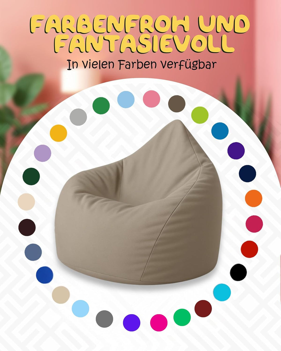 PATCH HOME Patchhome Sitzsack Tropfenform mit Reissverschluss Nachfüllbar - für In &amp; Outdoor - mit S