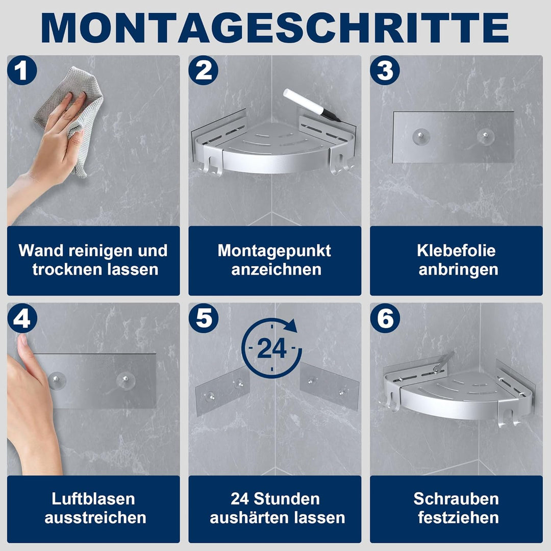Duschablage Ohne Bohren Ecke Silber, Shampoo Halterung für Dusche und Rostschutz Duschregal-mit 4 Ha