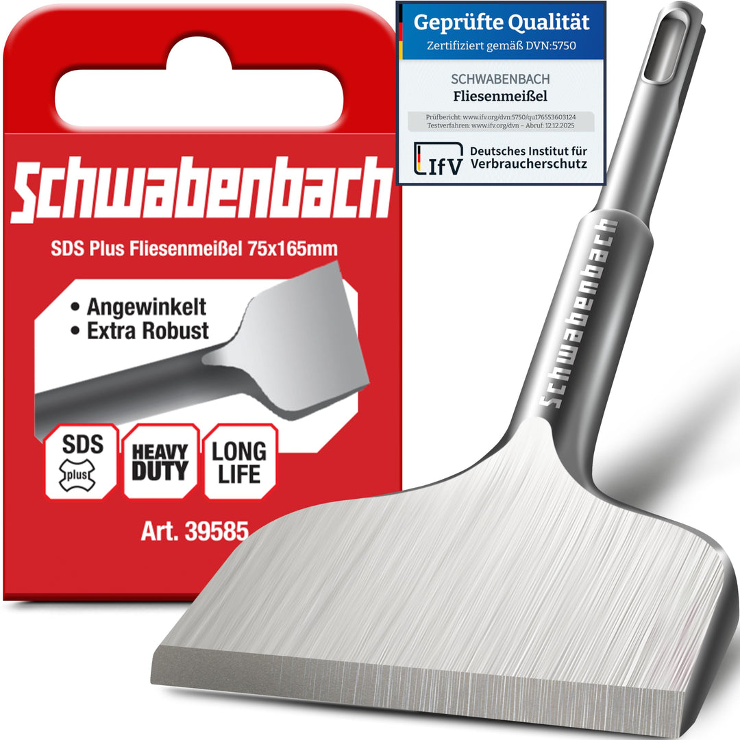 SCHWABENBACH® Fliesenmeissel SDS Plus 75 x 165mm - Abgewinkelt 30° - Ideal zum Abtragen von Verputz