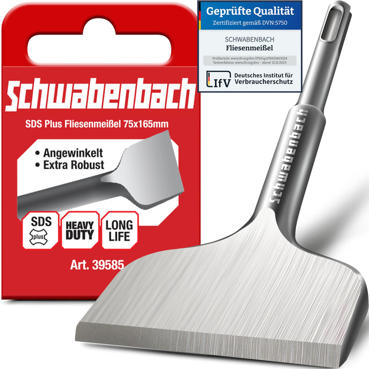 SCHWABENBACH® Fliesenmeissel SDS Plus 75 x 165mm - Abgewinkelt 30° - Ideal zum Abtragen von Verputz